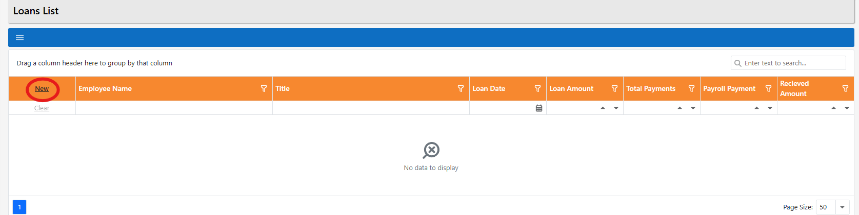 New button highlighted on Loans List