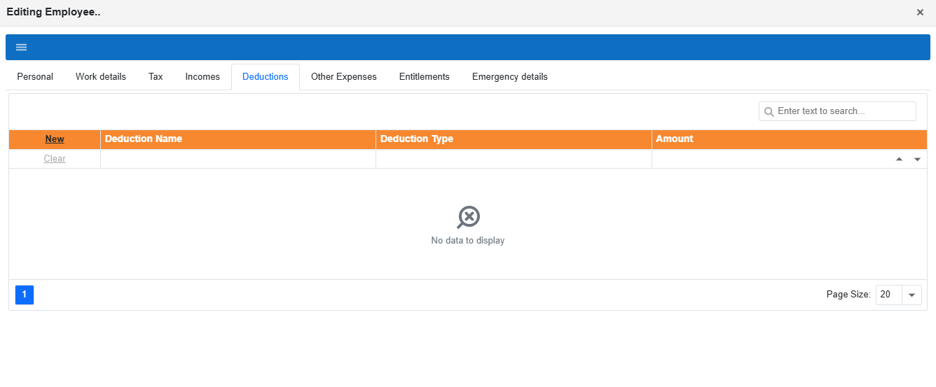 Deductions tab view