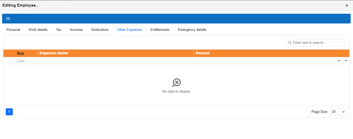 Other Expenses tab view