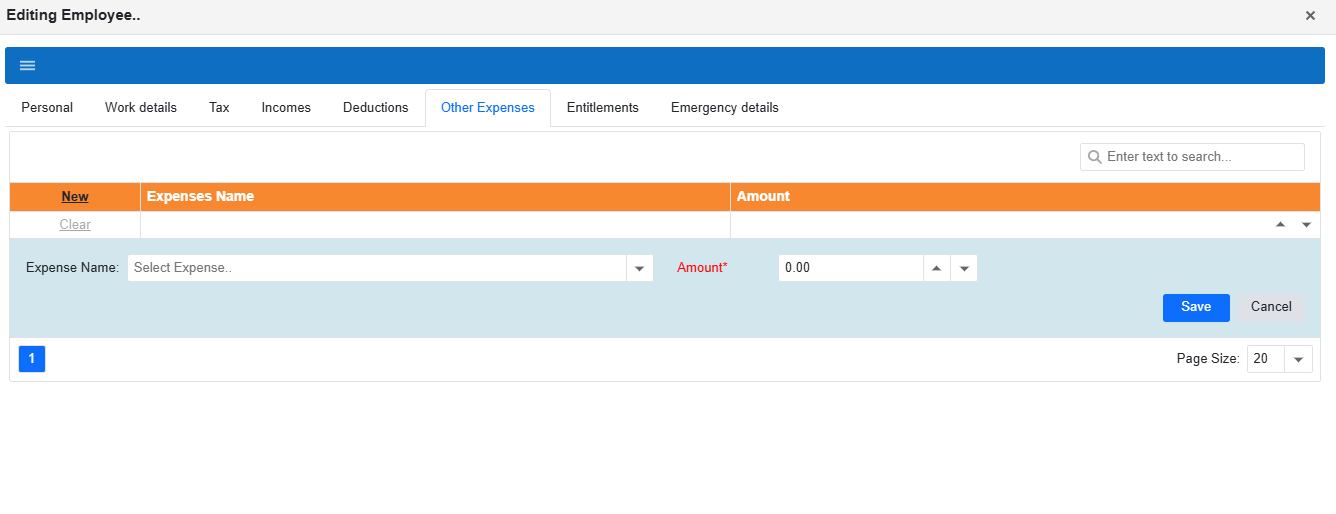 Adding a new other expense row with Save button
