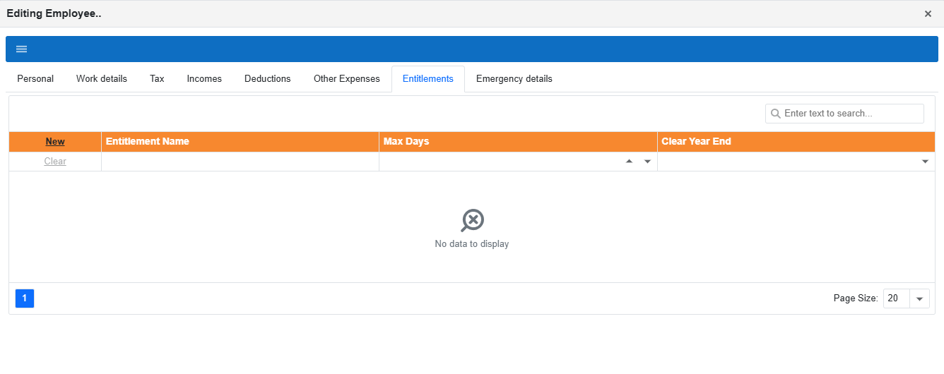 Entitlements tab view