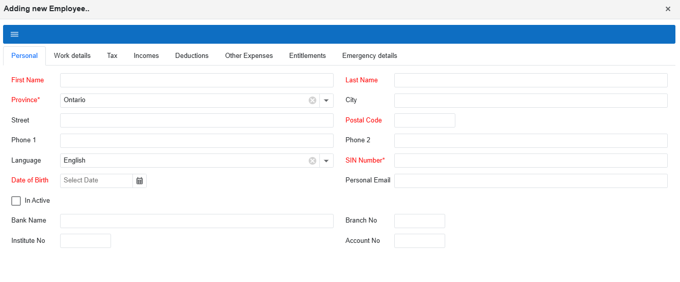 Add new employee popup