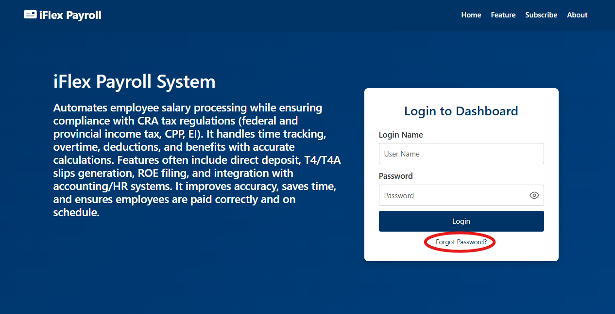 Login page with Forgot Password link highlighted