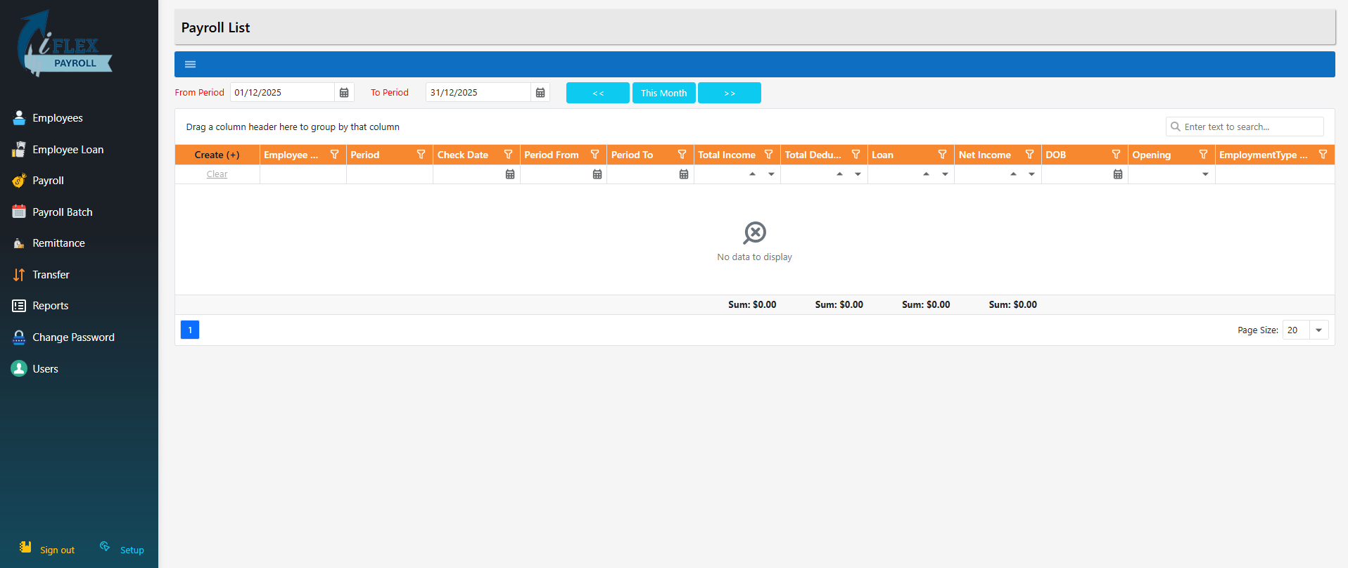 Payroll List page
