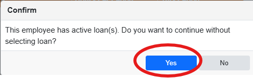 Confirmation popup about active loans