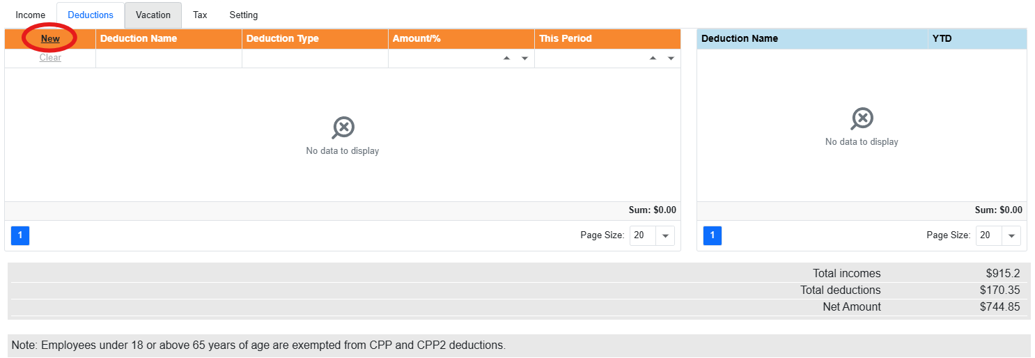 New highlighted inside deductions