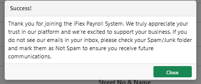 Success popup confirming registration