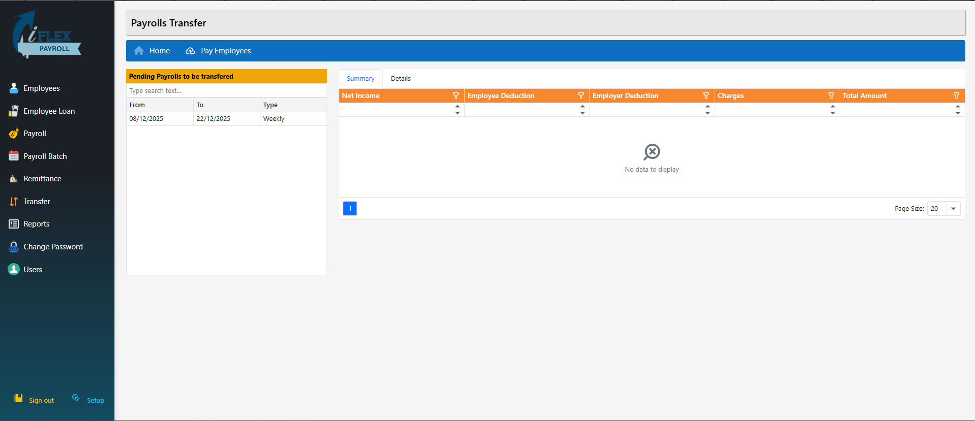Payrolls Transfer home page