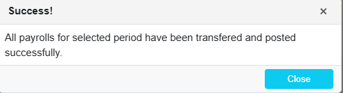 Transfer success message popup