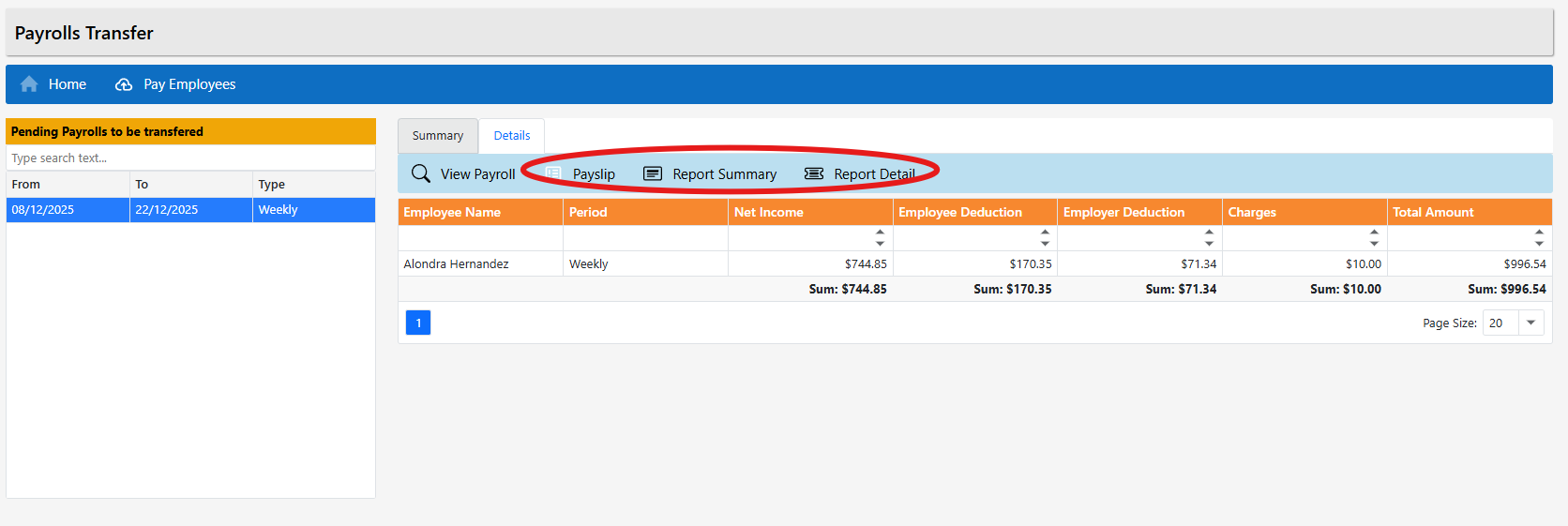 Transfer toolbar actions