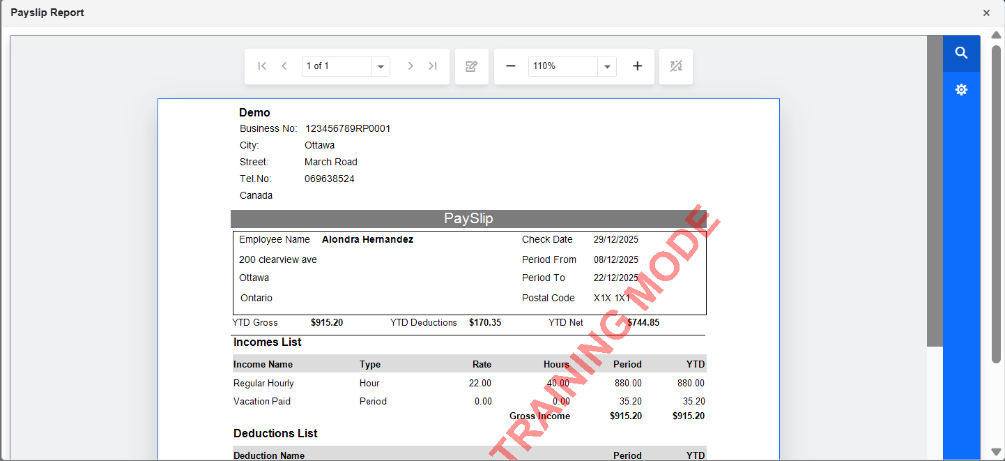 Payslip report