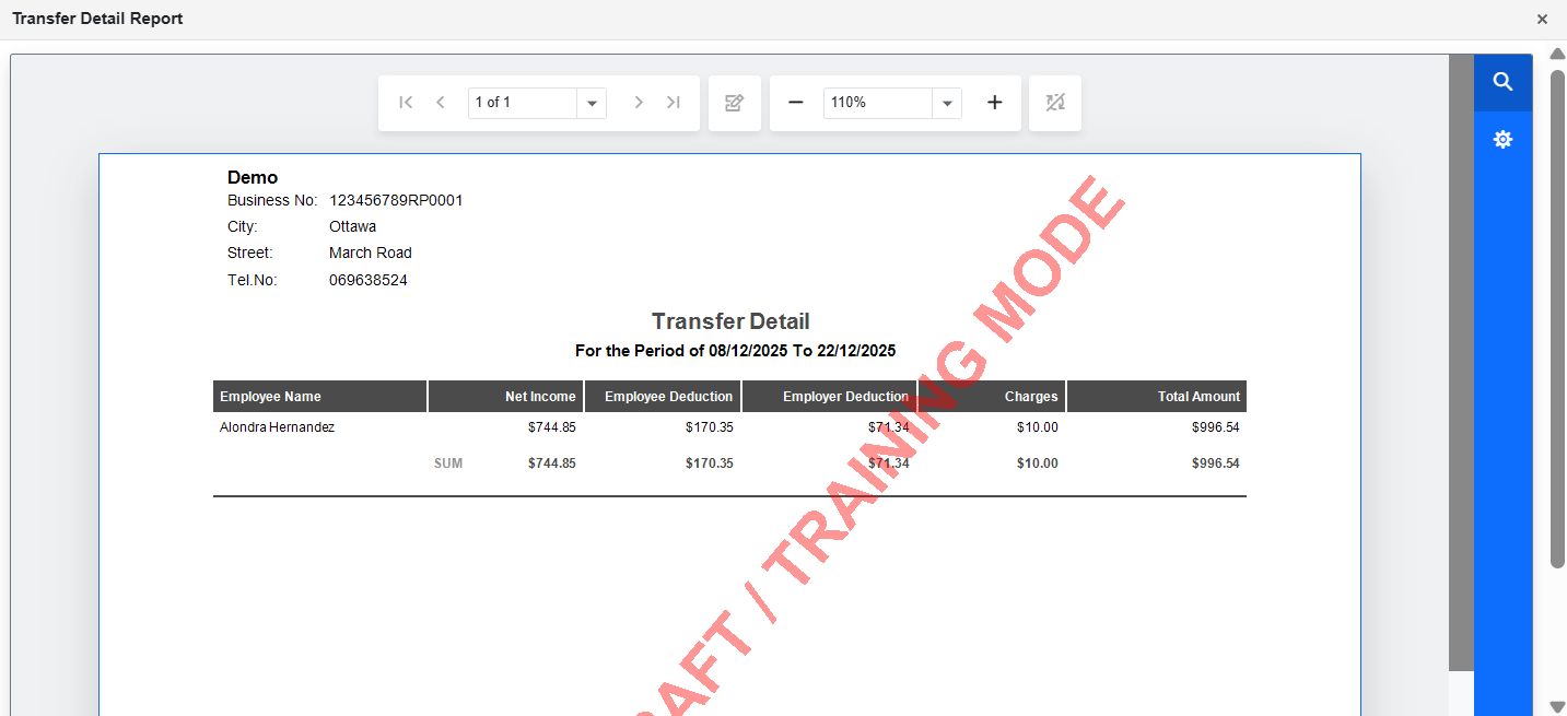 Transfer detail report